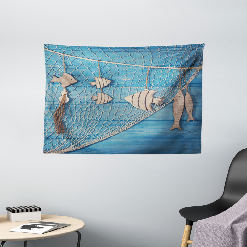 Wooden Fish Shell on Net Wide Tapestry