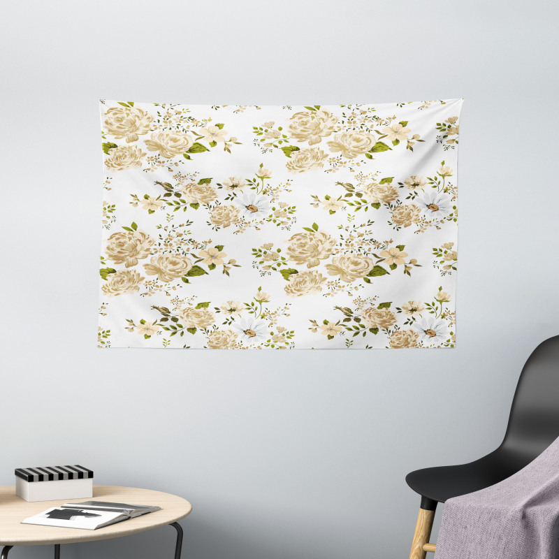 Floral Roses Vector Wide Tapestry