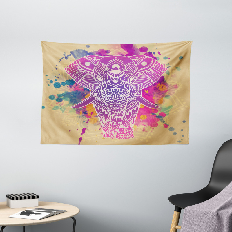 Watercolor Effect Ethnic Wide Tapestry