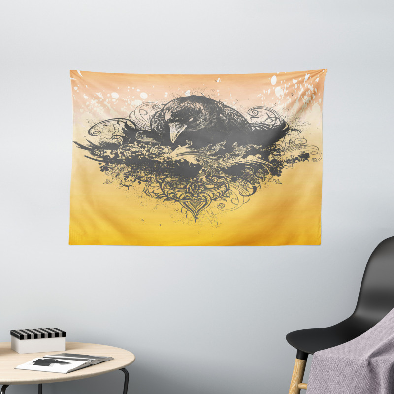 Wicked Crow and Flowers Wide Tapestry