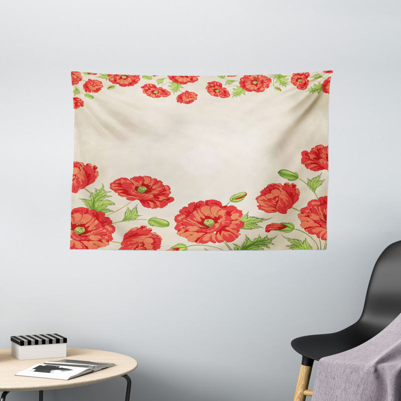 Card with Poppy Flowers Wide Tapestry