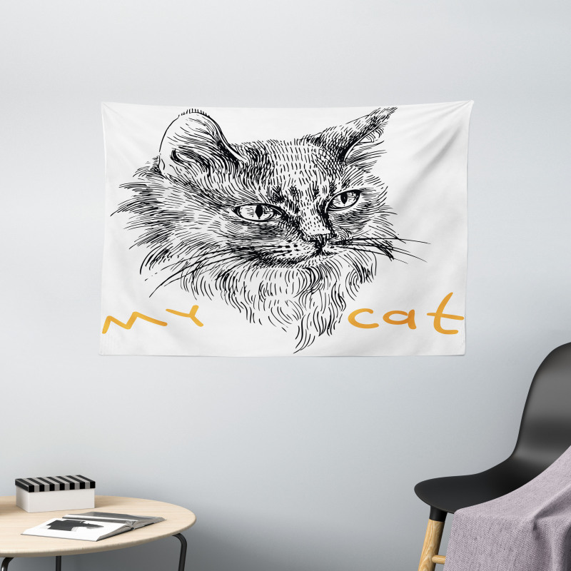 Hand Drawn Cat Wide Tapestry