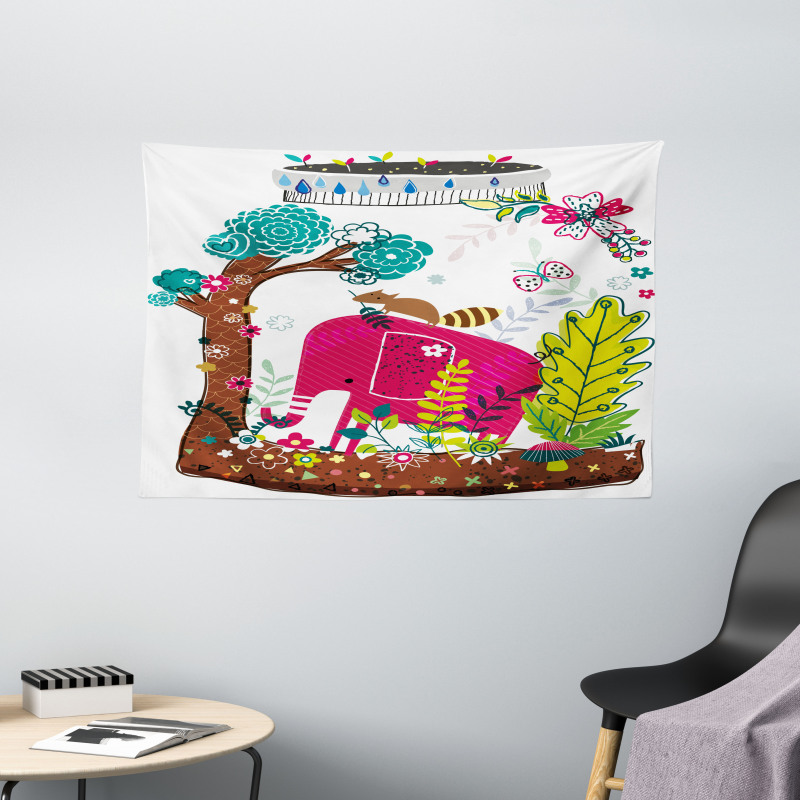 Jungle Animals Elephant Wide Tapestry
