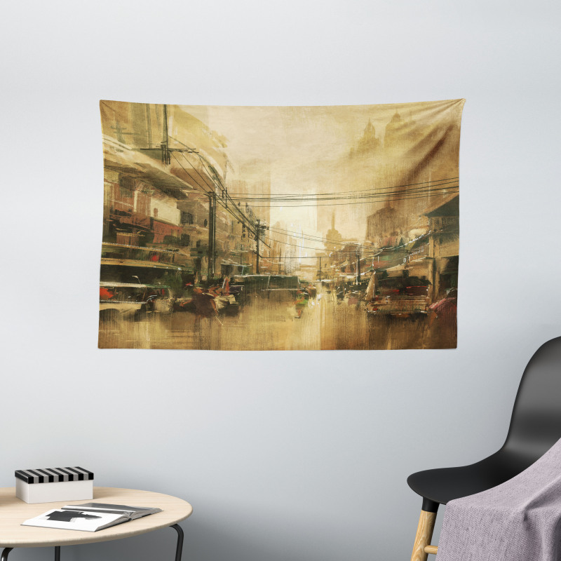 City Street View Wide Tapestry