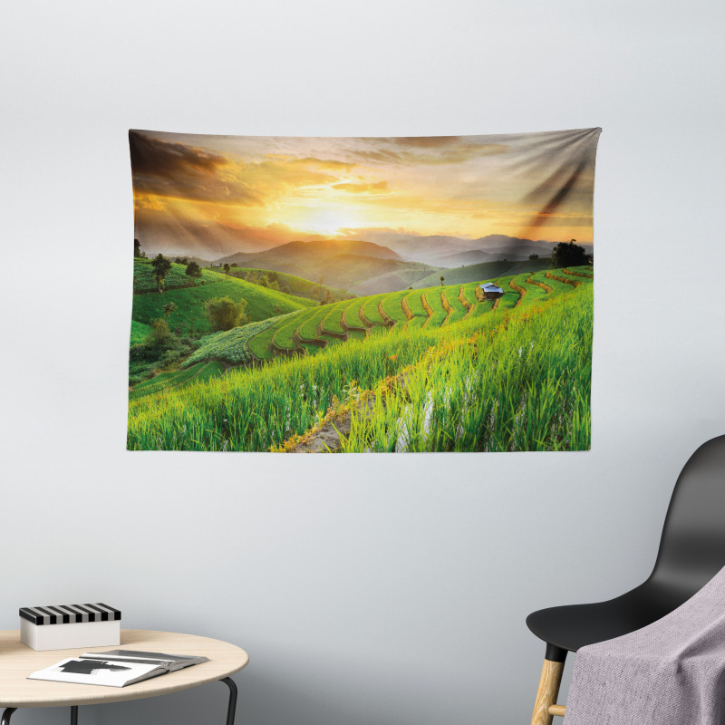 Green Farm Landscape Wide Tapestry