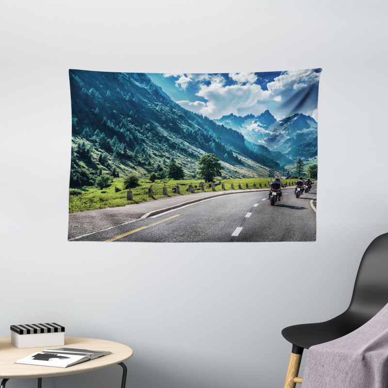 Motorcyclist on Road Wide Tapestry