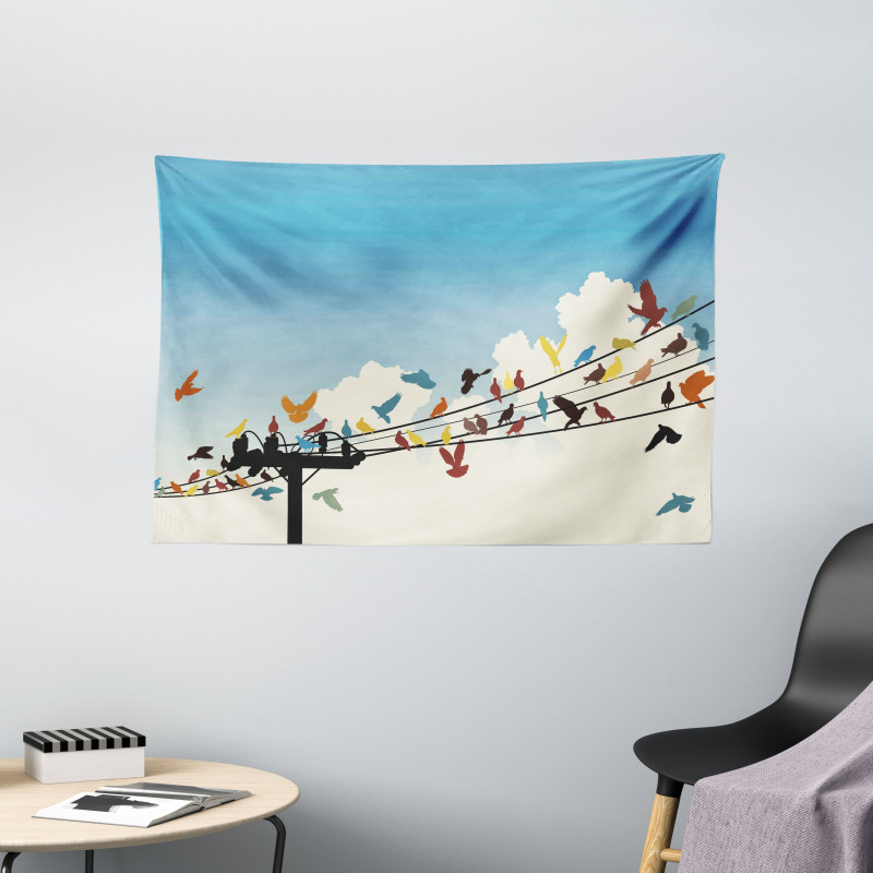 Animals Bird Silhouettes Wide Tapestry