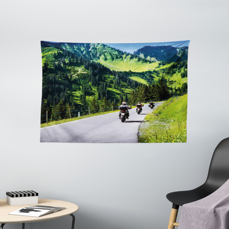 Bike Riders on Mountain Wide Tapestry