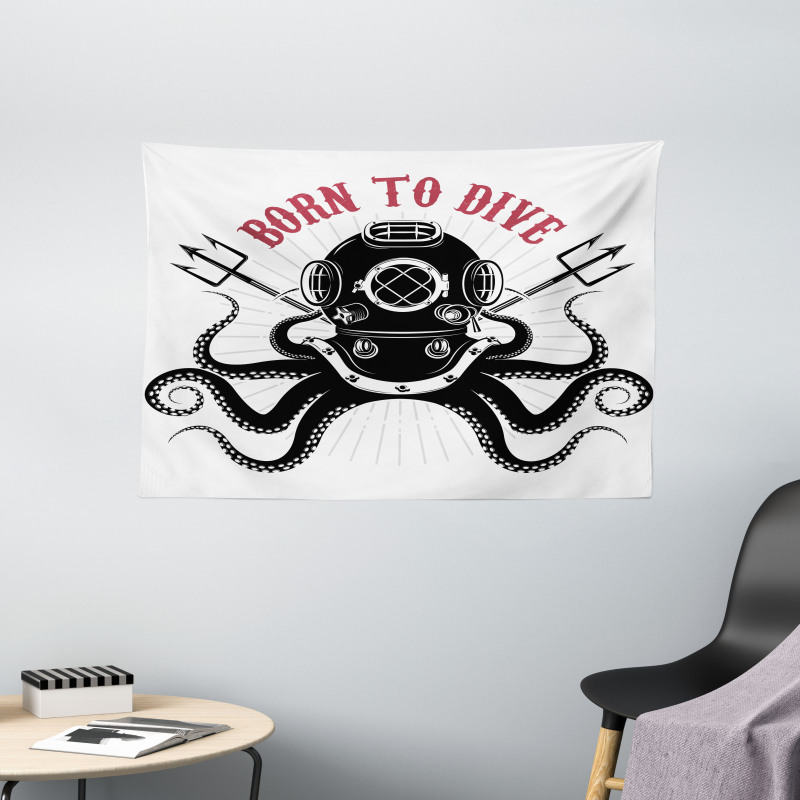 Octopus and Diver Wide Tapestry