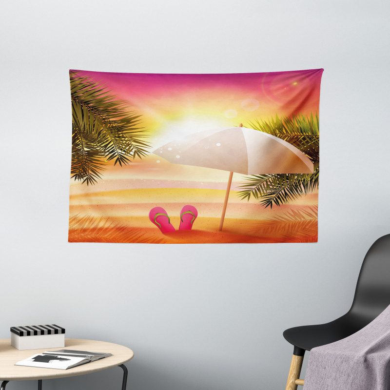 Summer Sunset on Beach Wide Tapestry