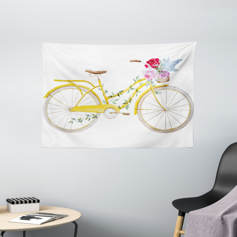 Bicycle with Flowers Wide Tapestry