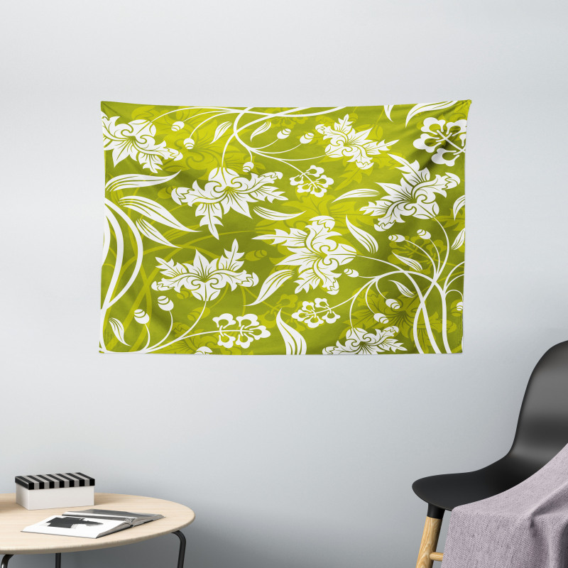 Green Flower Pattern Wide Tapestry