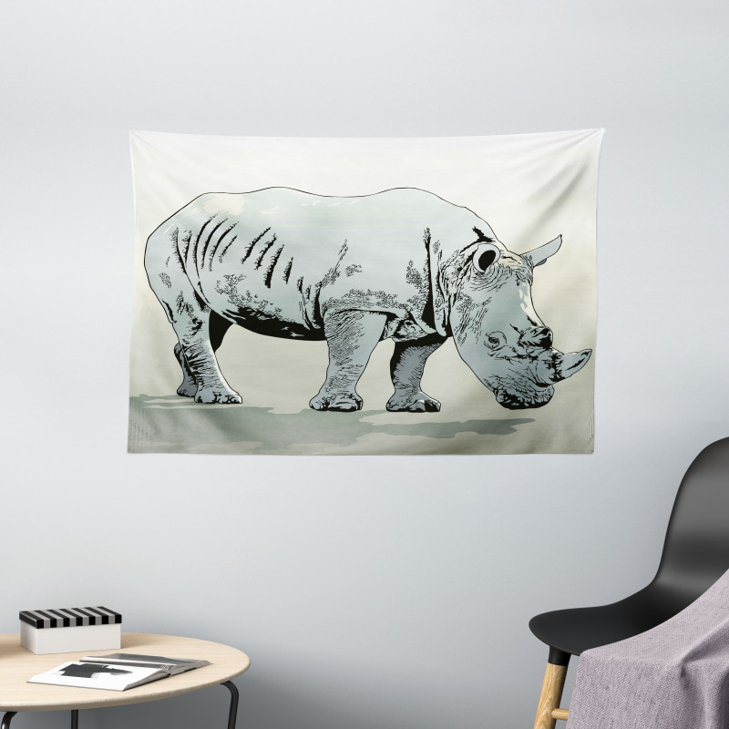 Rhinoceros Art Wide Tapestry