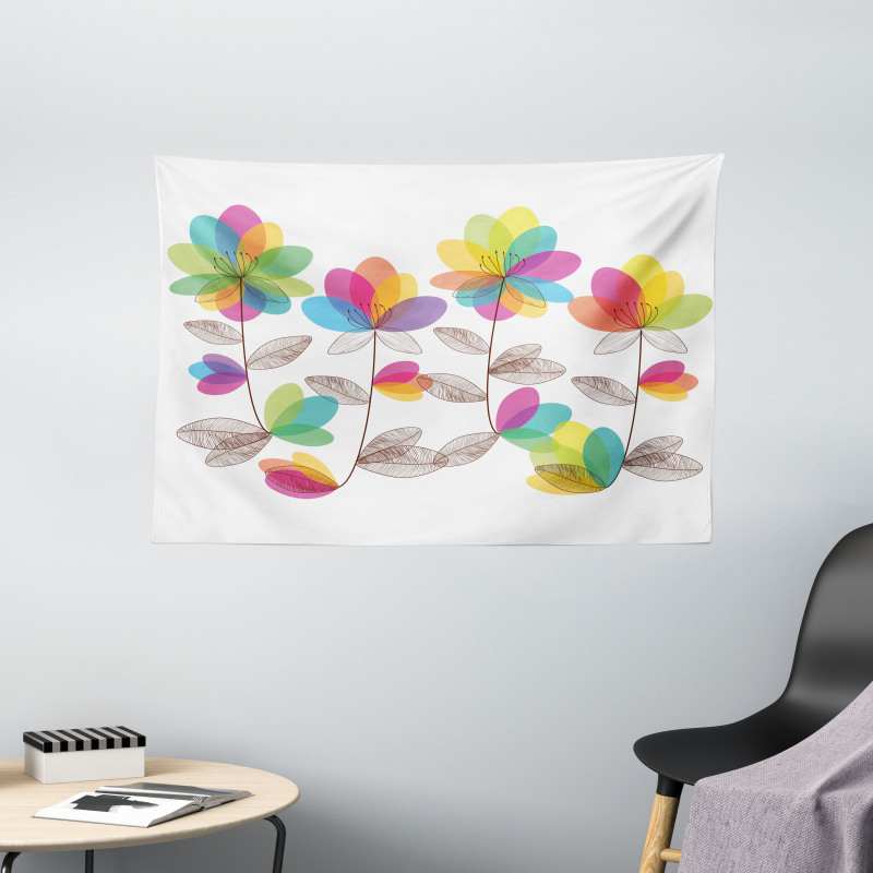 Colored Blooming Flowers Wide Tapestry