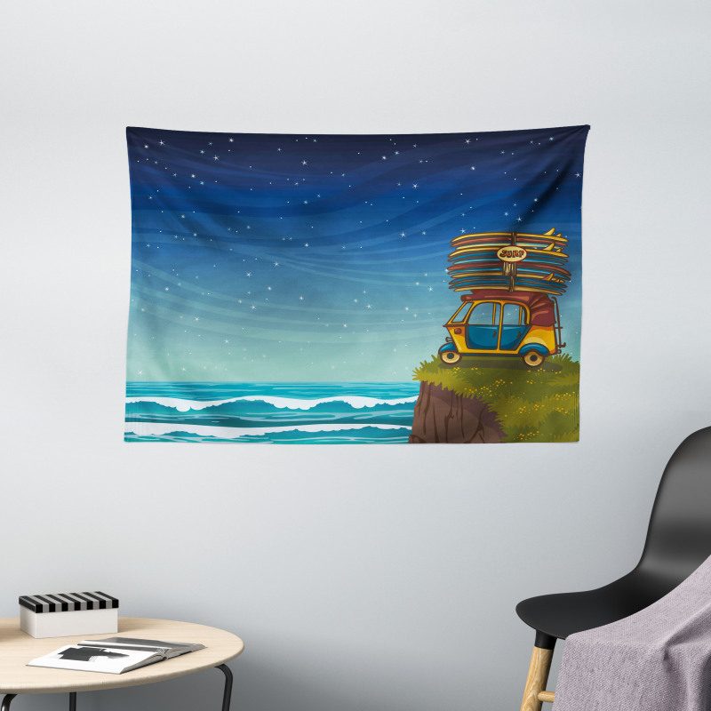 Cartoon Car Surfboards Wide Tapestry