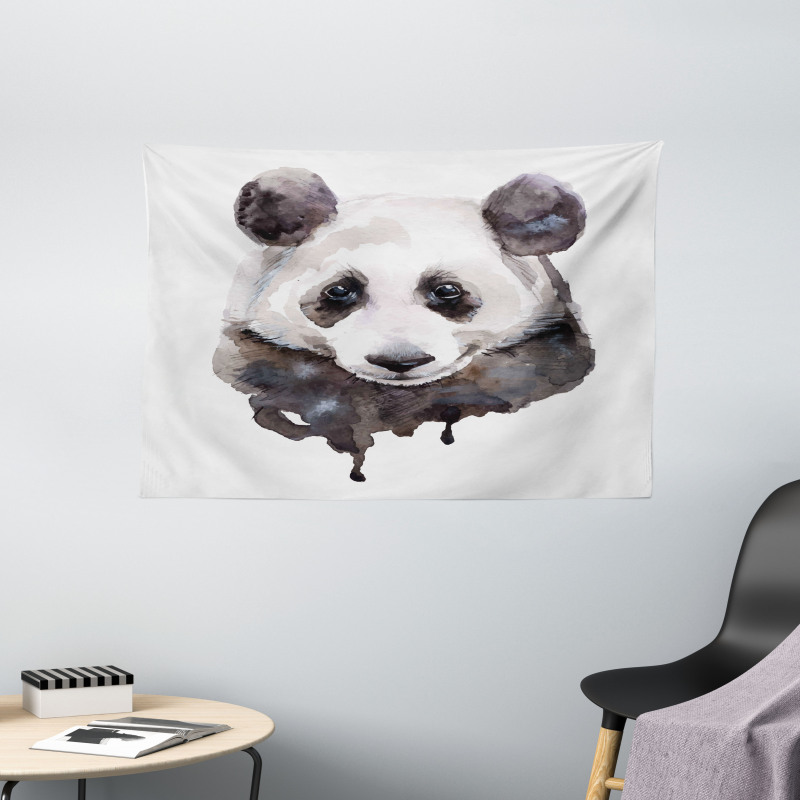 Watercolor Panda Bear Wide Tapestry