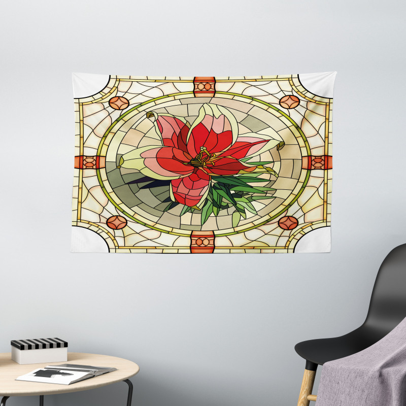 Flower Lily Leaves Wide Tapestry