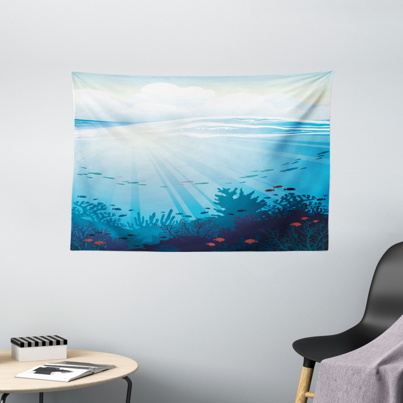 Fish Aquarium Coral Reefs Wide Tapestry