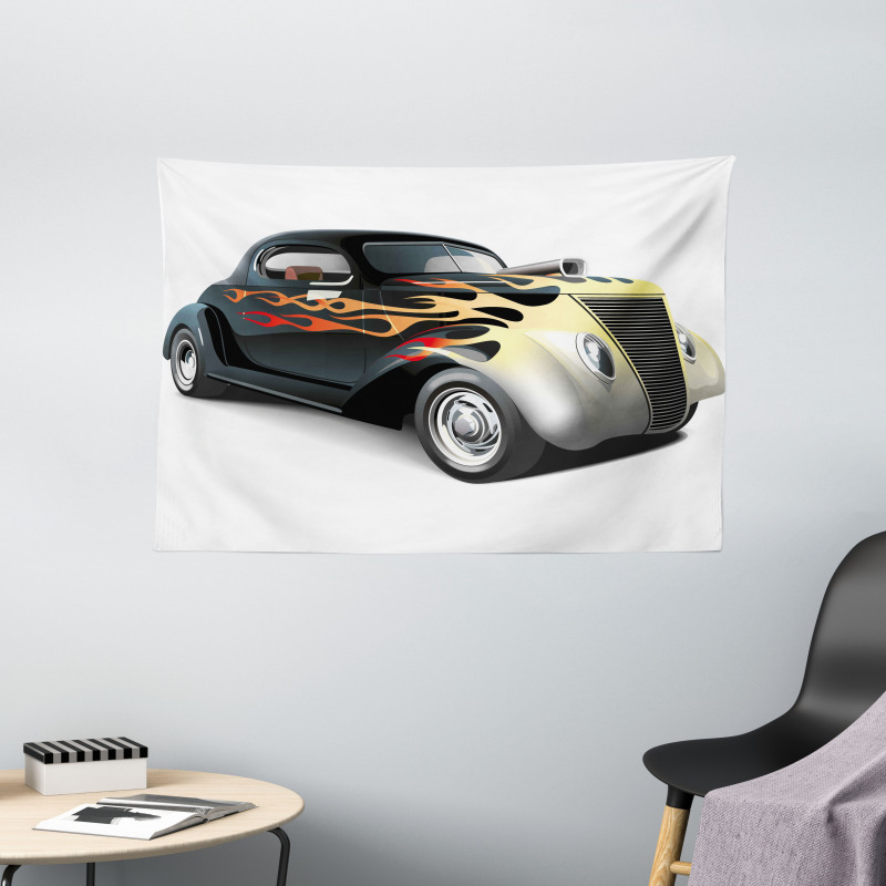 Retro 40s Drag Car Wide Tapestry