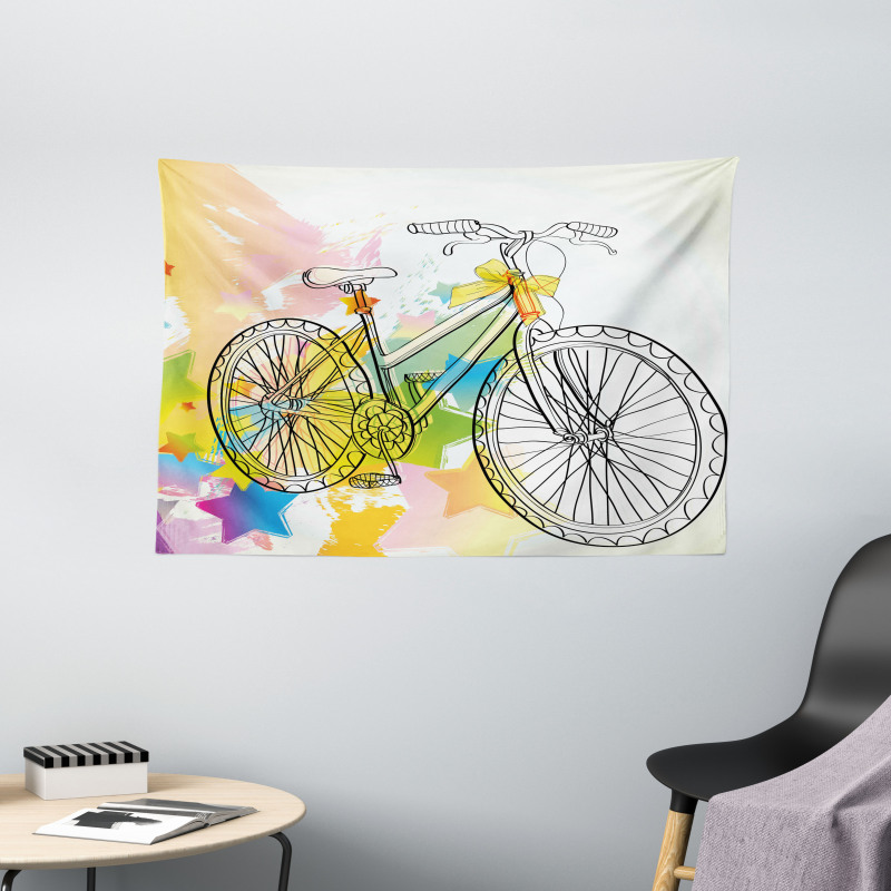 Abtract Colorful Bike Wide Tapestry