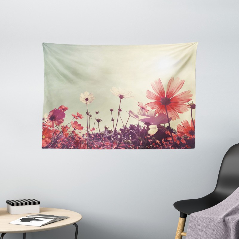 Vintage Cosmos Plant Sky Wide Tapestry