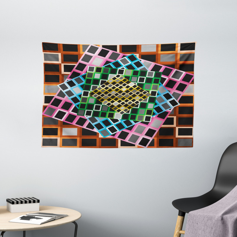 Color Squares Frames Wide Tapestry