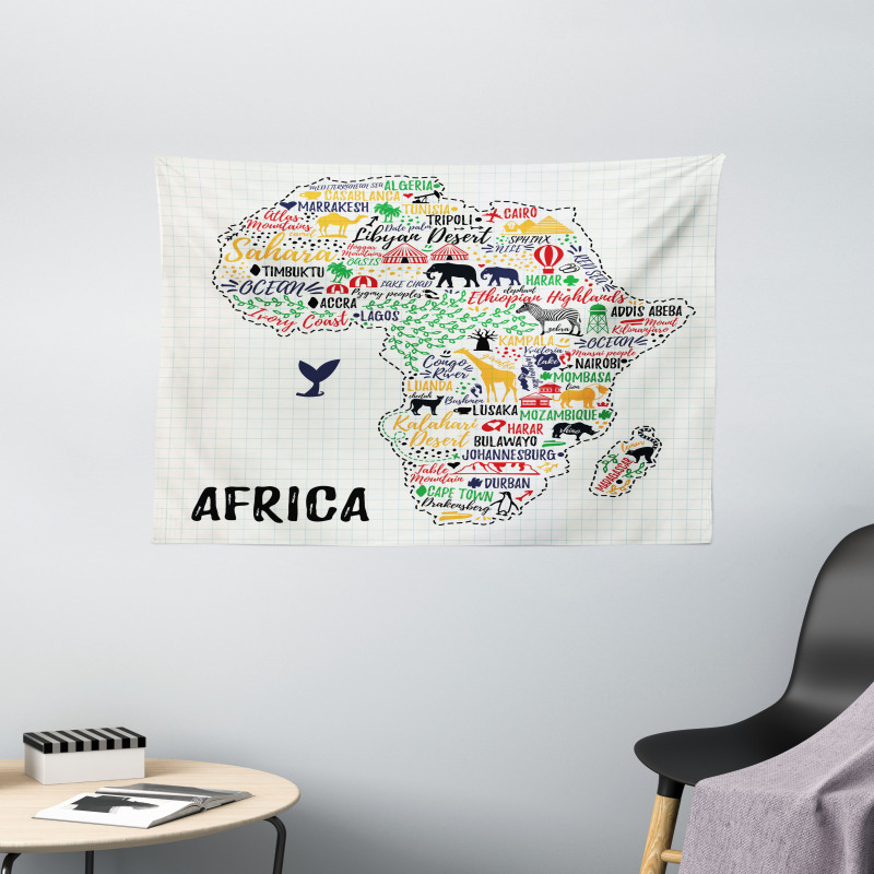 Continent Colored Wide Tapestry