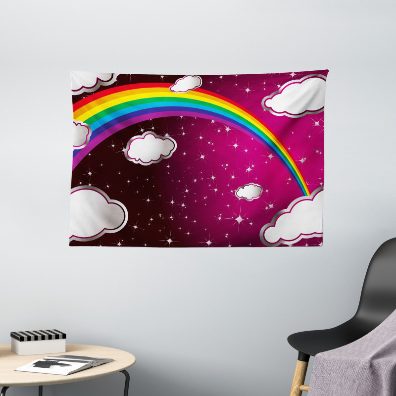Rainbow Colored Stars Wide Tapestry