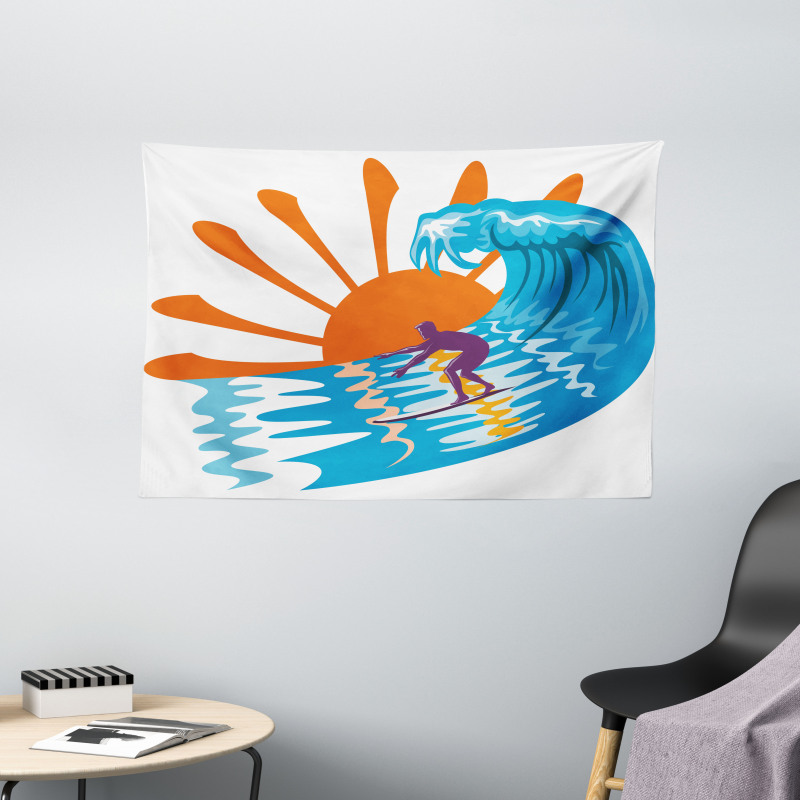 Hot Beach Vibes Surfer Wide Tapestry