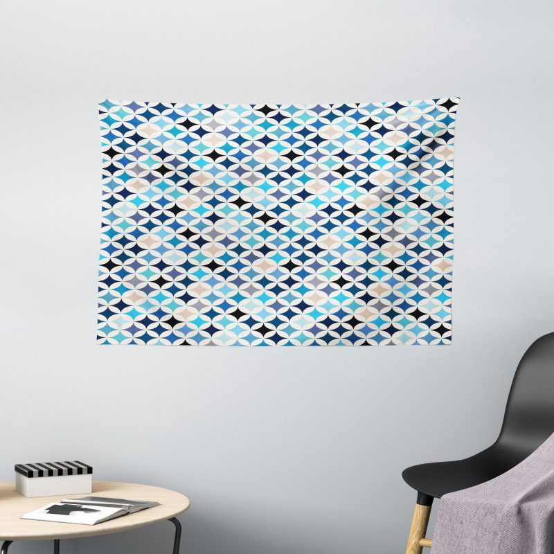 Modern Blue Circles Wide Tapestry