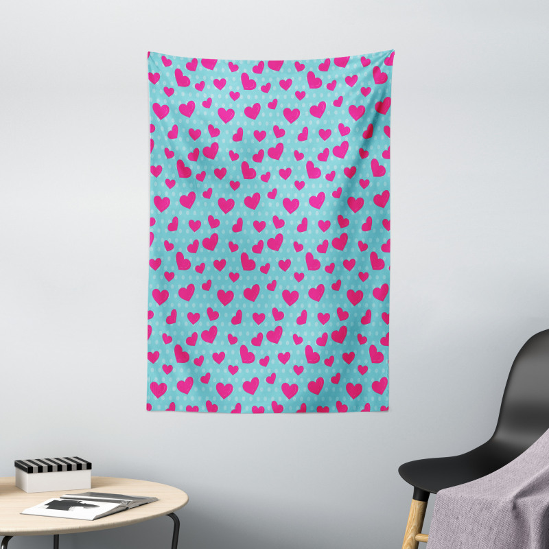 Pink Heart on Polka Dots Tapestry