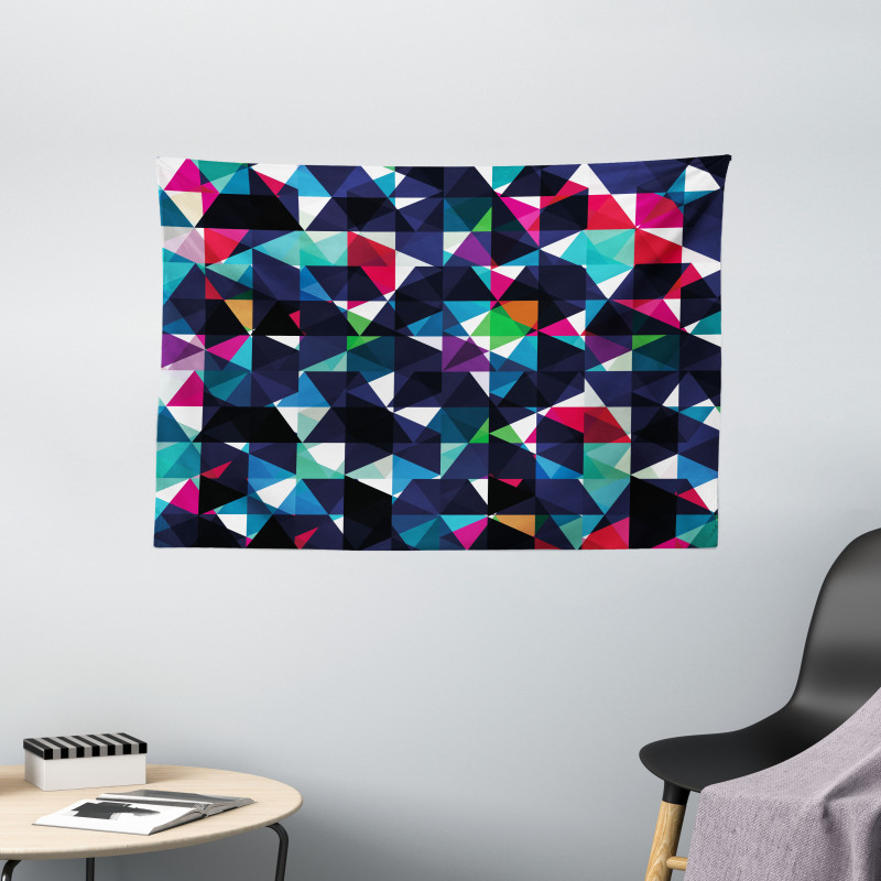 Retro Colorful Mosaic Wide Tapestry