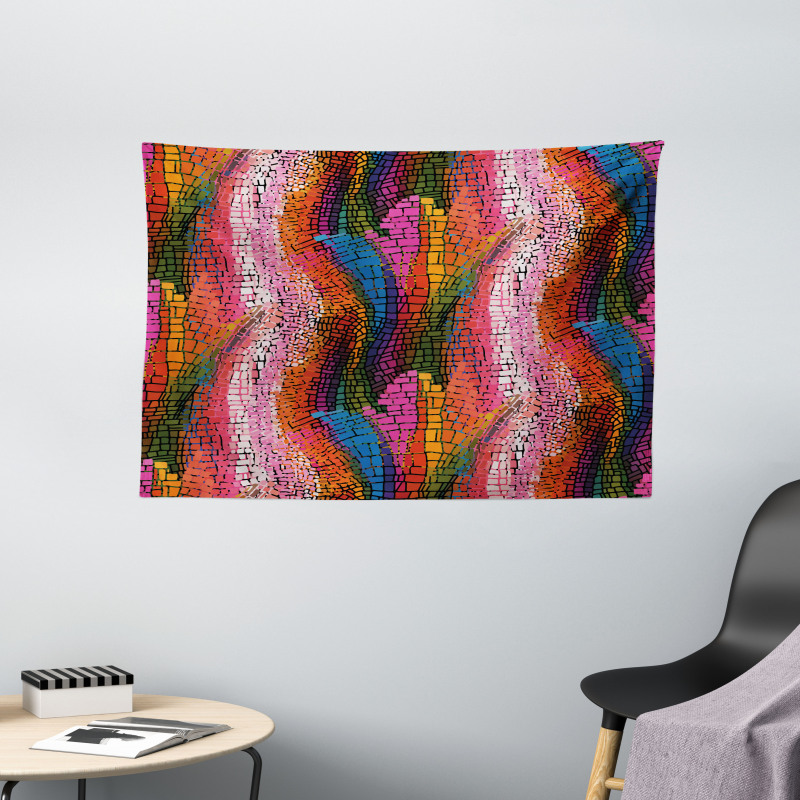 Colorful Wavy Mosaic Wide Tapestry