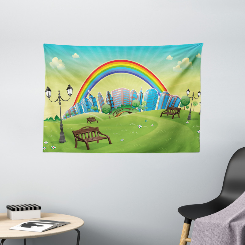 Rainbow Beams Flowers Wide Tapestry