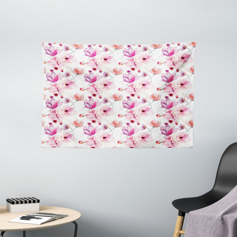 Watercolor Spring Blooms Wide Tapestry
