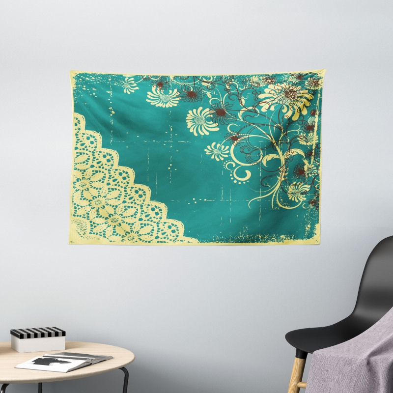 Retro Flora Lace Frame Wide Tapestry