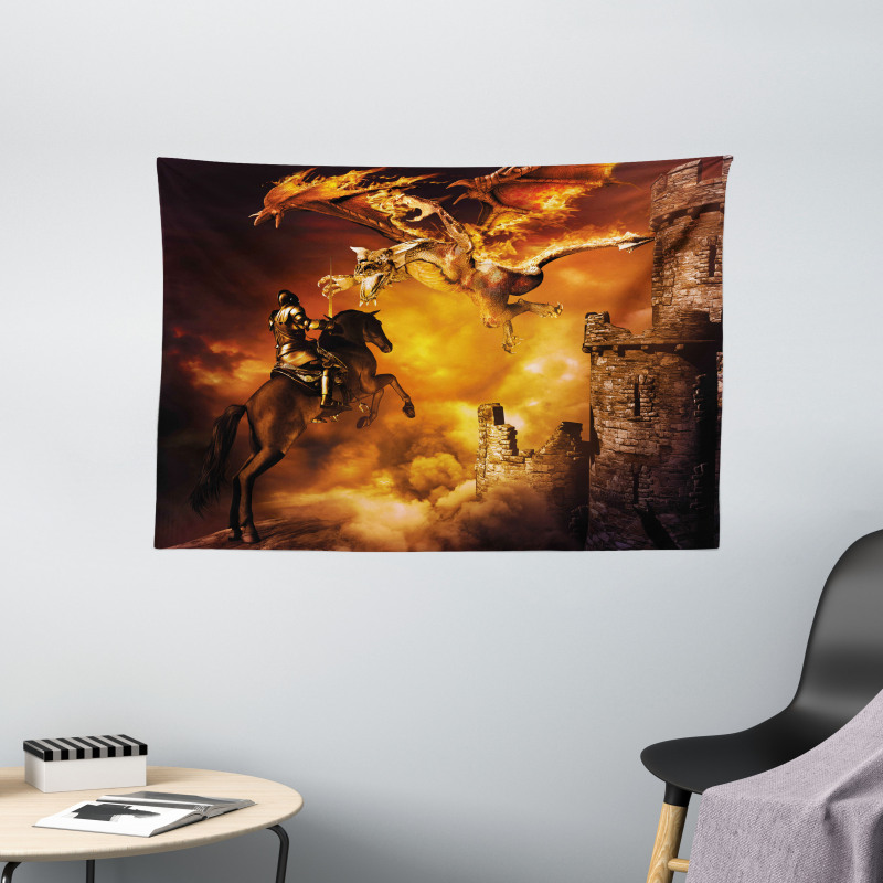 Knight on Horse Wide Tapestry