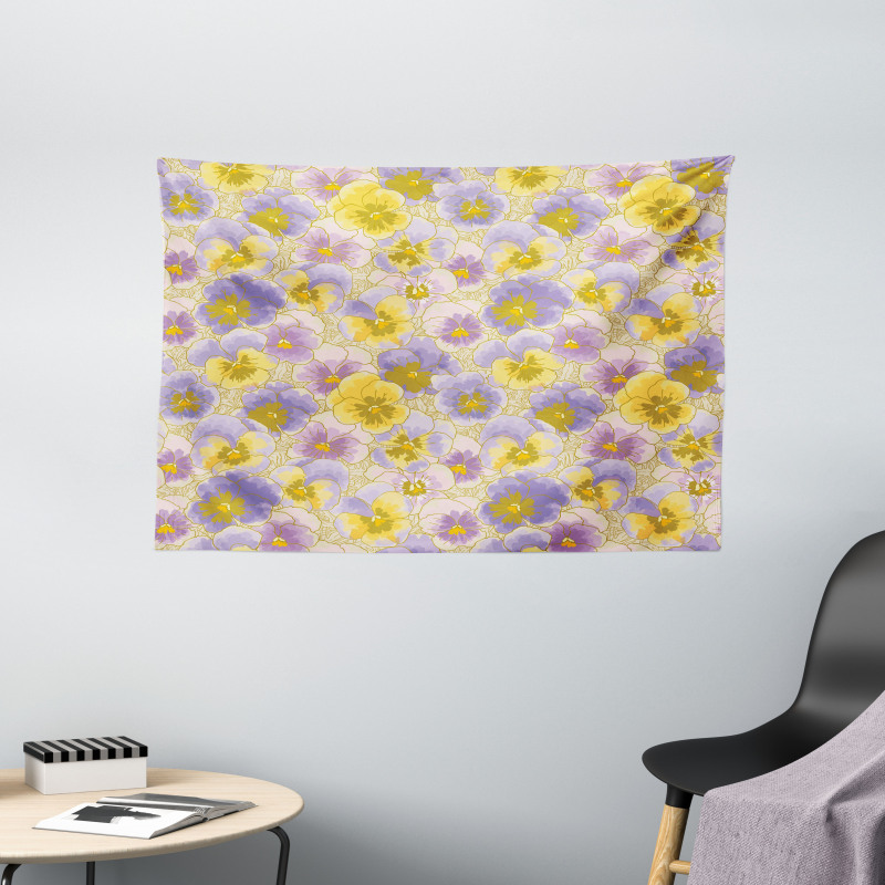 Hand Drawn Pansy Garden Wide Tapestry