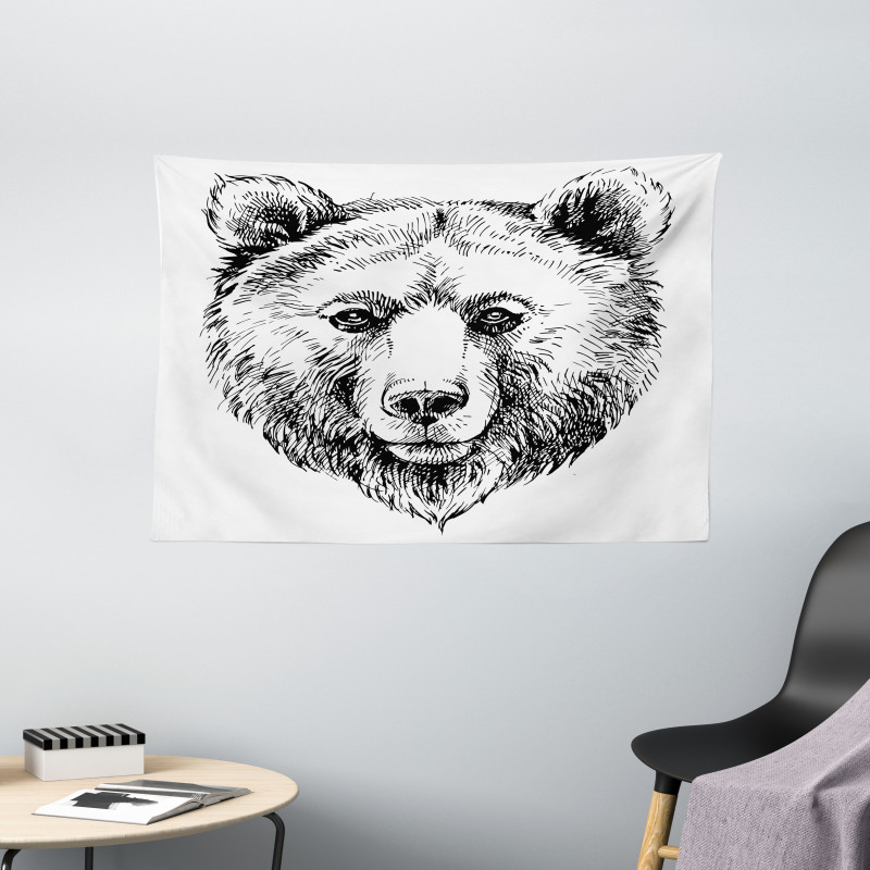 Grizzly Bear Ink Sketch Wide Tapestry