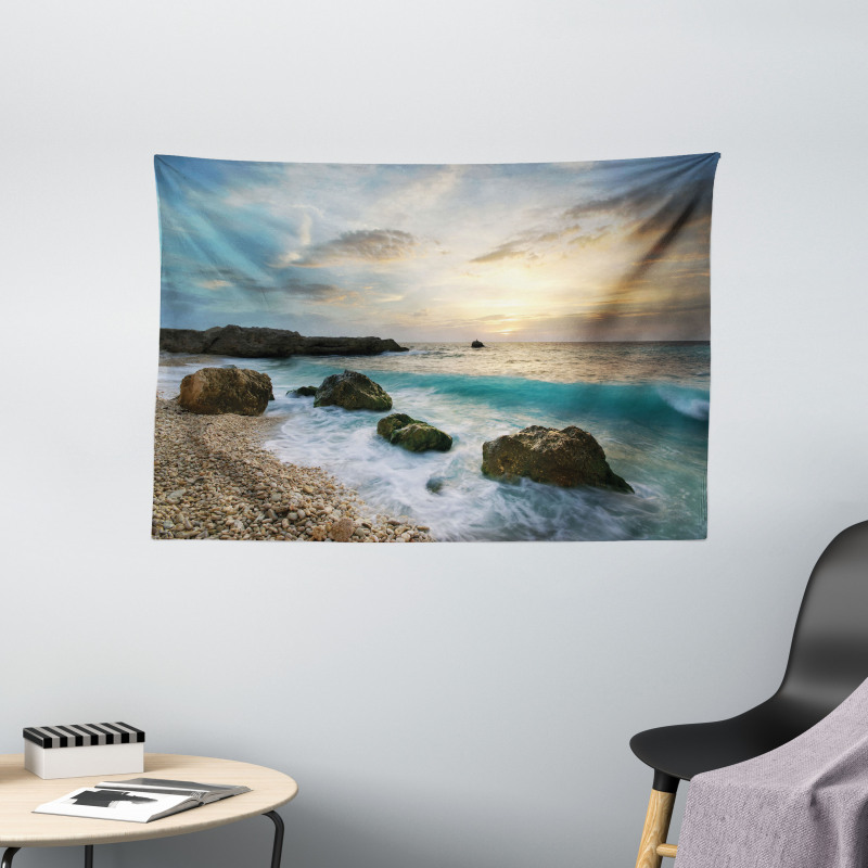 Seascape Sunrise Waves Wide Tapestry