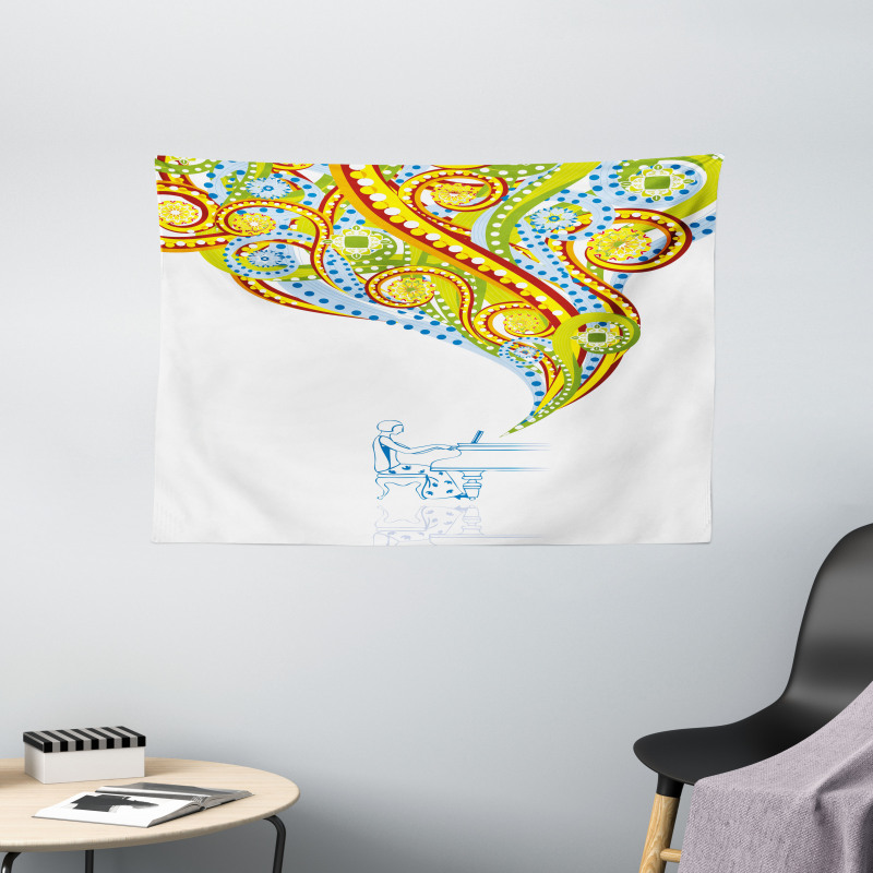 Pianist Swirls Colorful Wide Tapestry