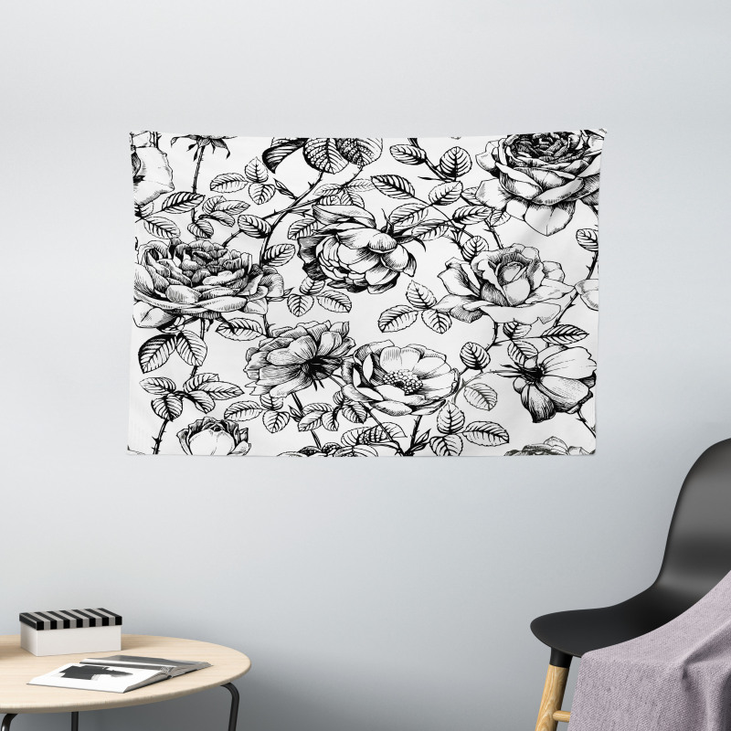 Hand Drawn Rose Petals Wide Tapestry