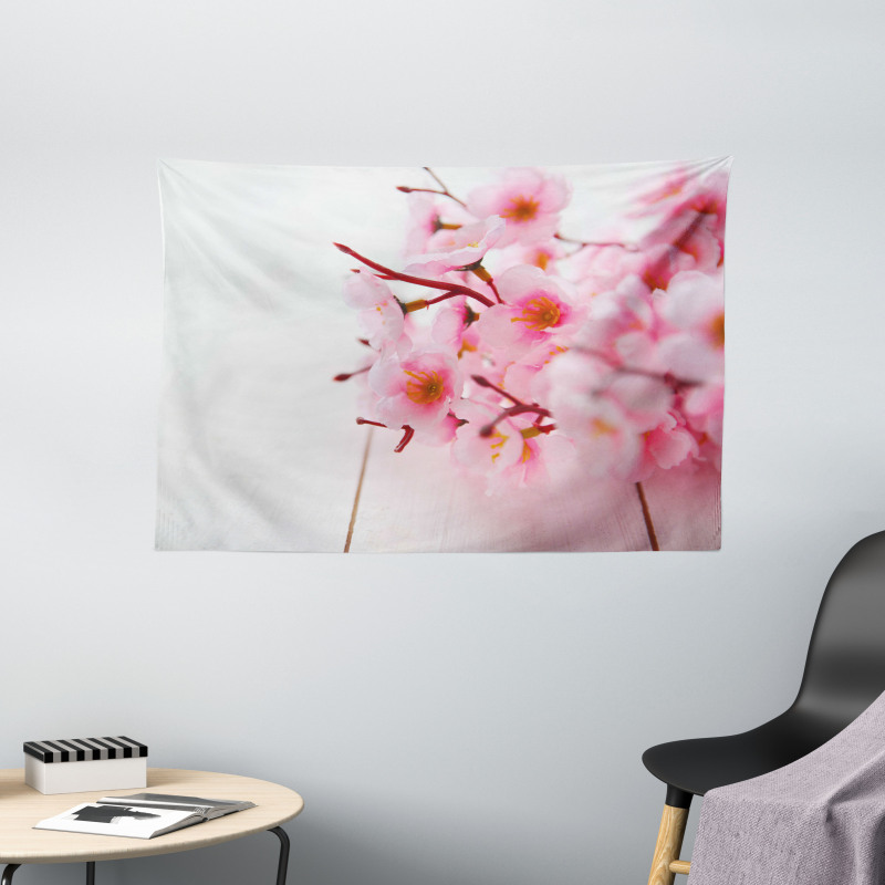 Cherry Blossom Petals Wide Tapestry