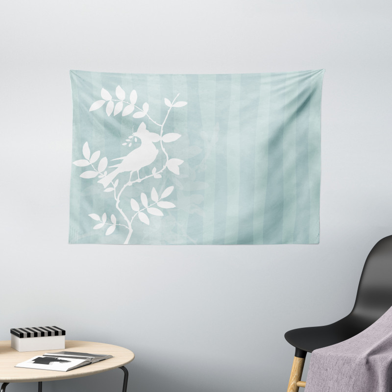 Bird Silhouette on Tree Wide Tapestry