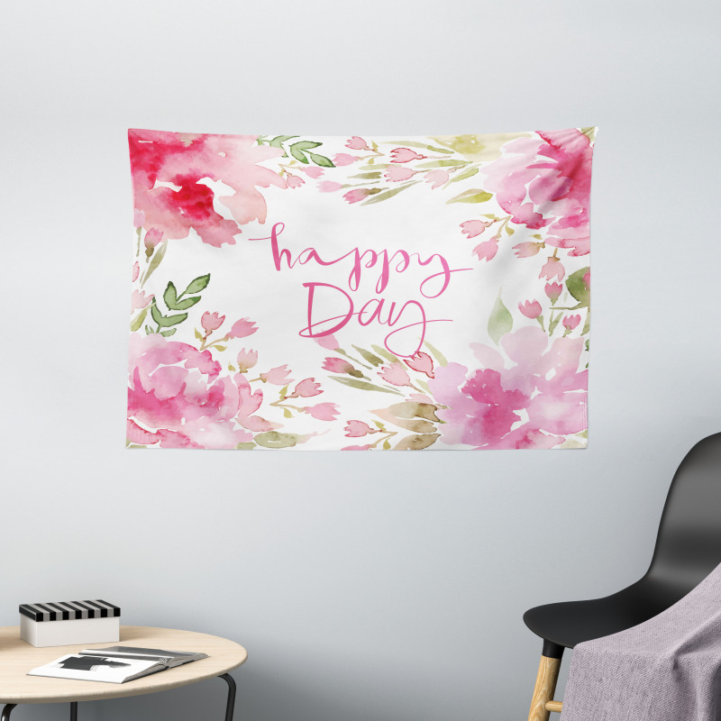 Watercolor Flowers Leaf Wide Tapestry