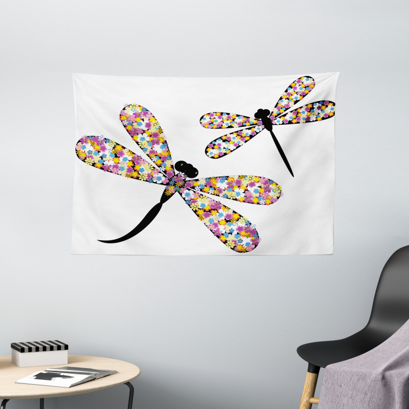 Dragonflies Black Body Wide Tapestry