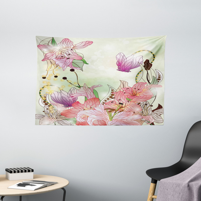 Abstract Flowers Buds Wide Tapestry