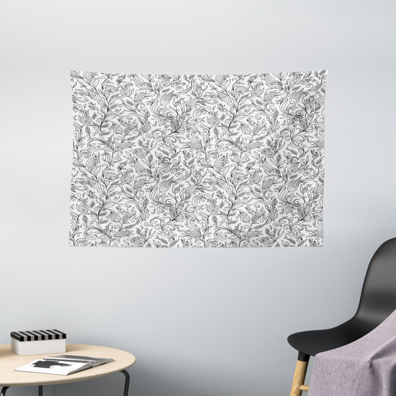 Sketch Flower Swirl Wide Tapestry