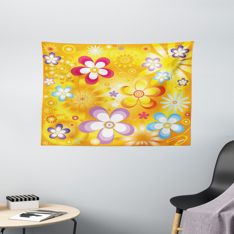 Vibrant Daisies Cheerful Wide Tapestry