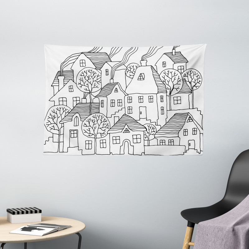 Cartoon House Village Wide Tapestry